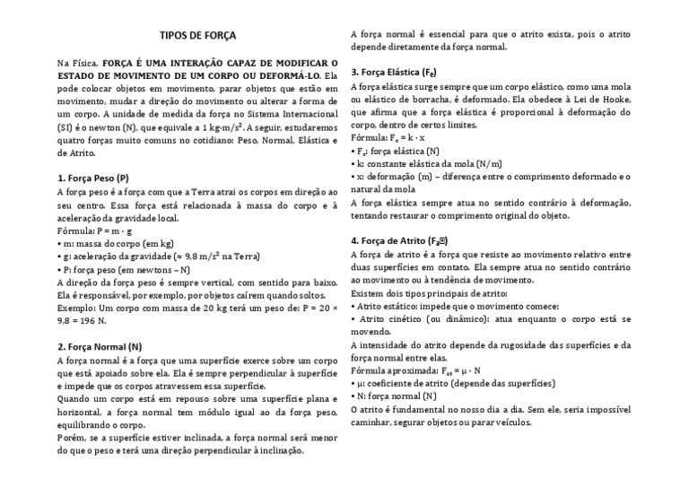 Tipos de Forças na Física | PDF | Força | Atrito