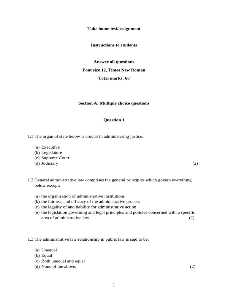 Take Home Assignment-Admin Law | PDF | Separation Of Powers ...
