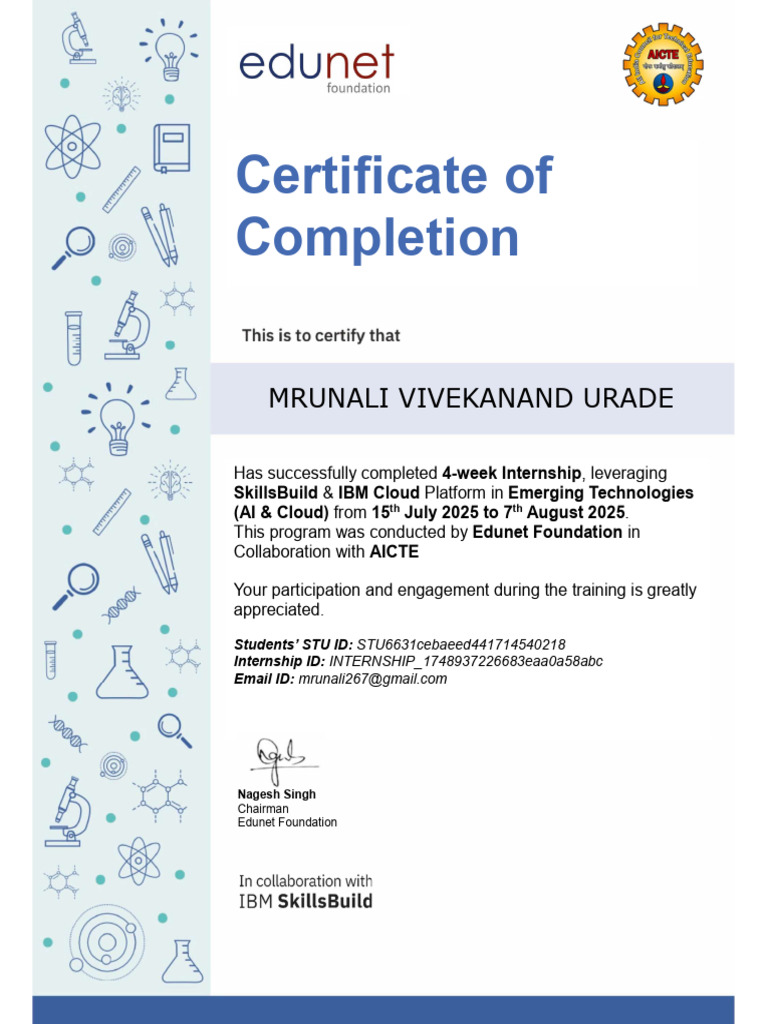 Certificate of Completion for AI & Cloud Internship | PDF