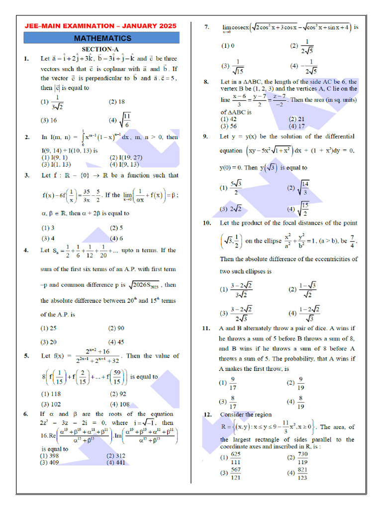 Jee Main Examination - 2 - January 24-01-2025 Shift 1 QP | PDF