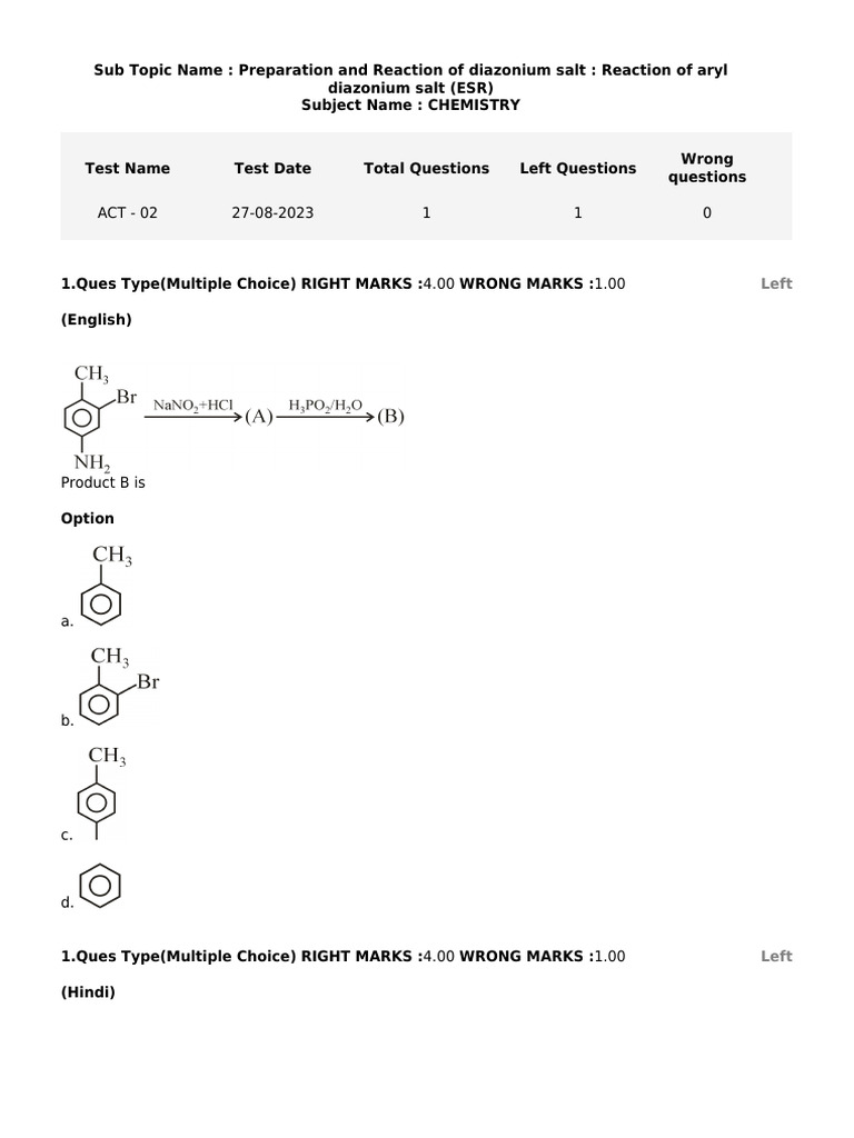 Preparation and Reaction of Diazonium Salt - Reaction of Aryl Diazonium ...