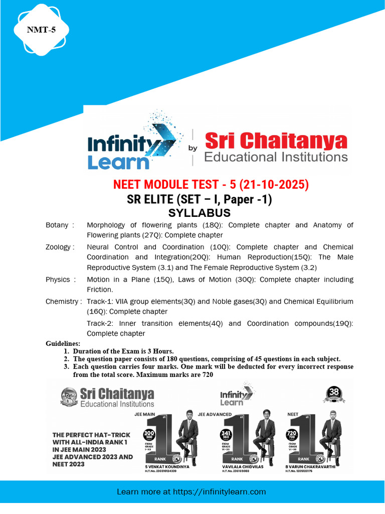 NEET Module Test 5 Syllabus & Guidelines | PDF | Lanthanide | Chemical ...