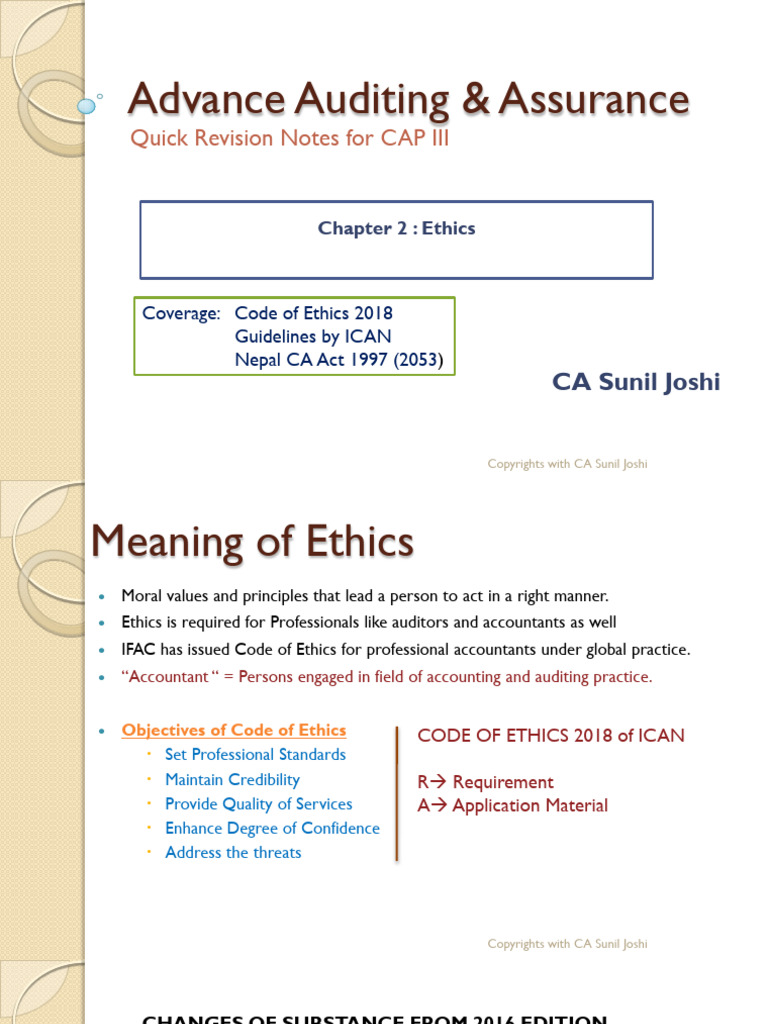CAP III Ethics Revision Notes | PDF | Audit | Regulatory Compliance