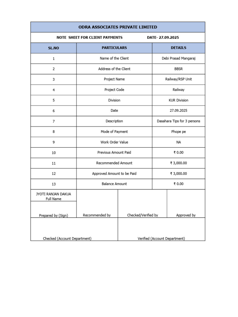 Client Payment Note for Dasahara Tips | PDF
