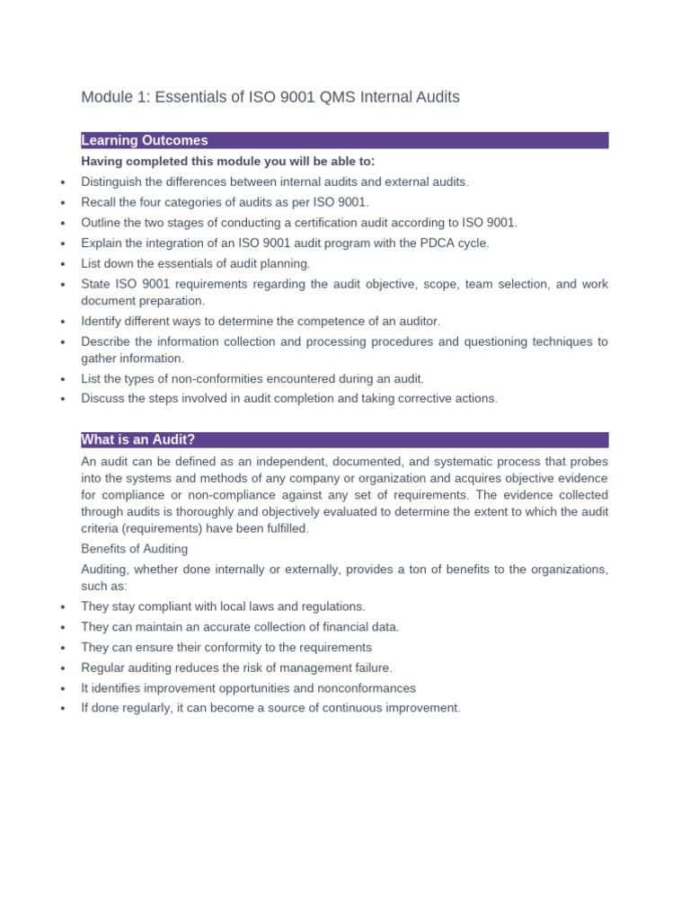 ISO 9001 Internal Audit Essentials | PDF | Audit | Auditor's Report