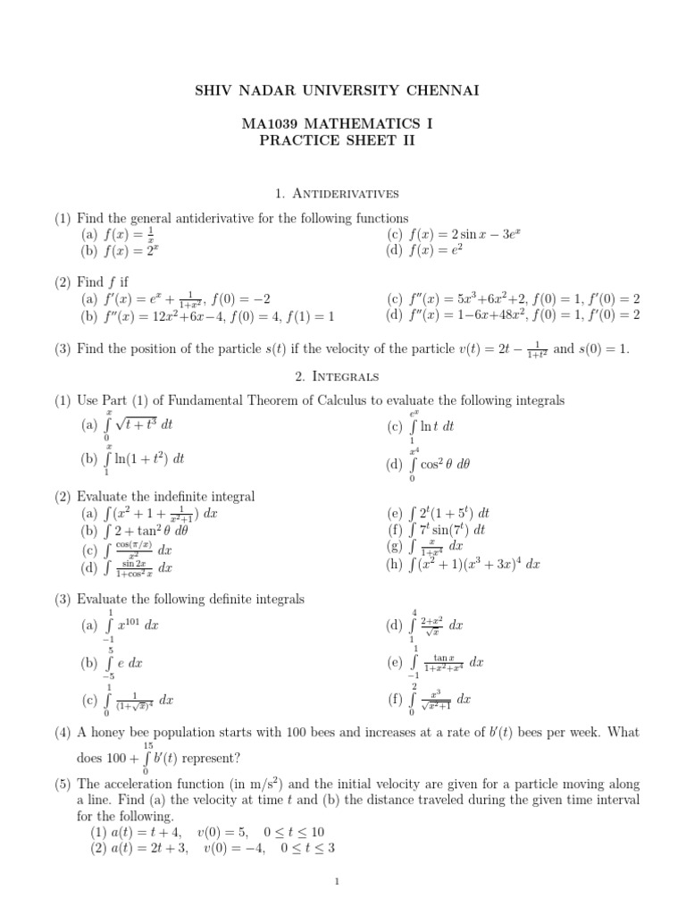 Mathematics I Practice Problems II | PDF | Analysis | Area