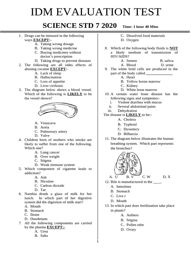 STD 7 2020 Set 3 Science Teacher - Co .Ke | PDF | Artery | Blood Vessel