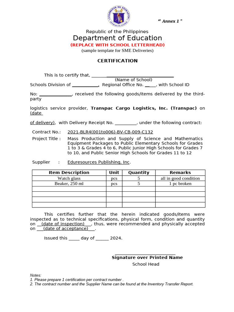 School Head Certification Template | PDF
