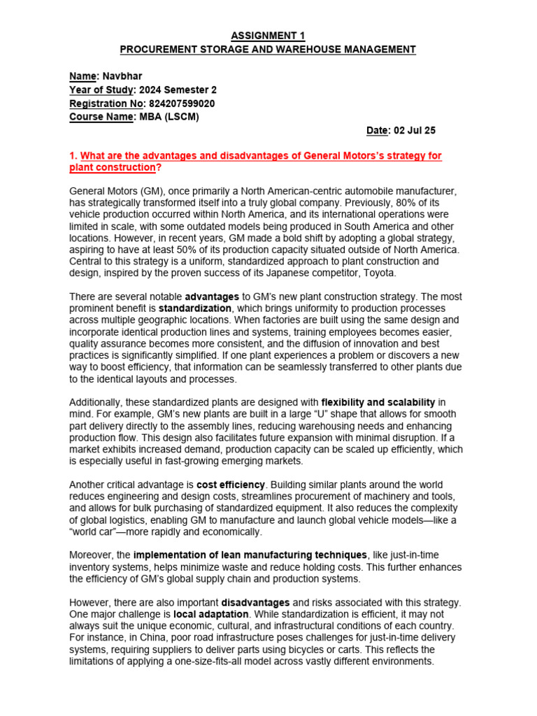 GM's Global Plant Strategy Analysis | PDF | Lean Manufacturing | Supply ...