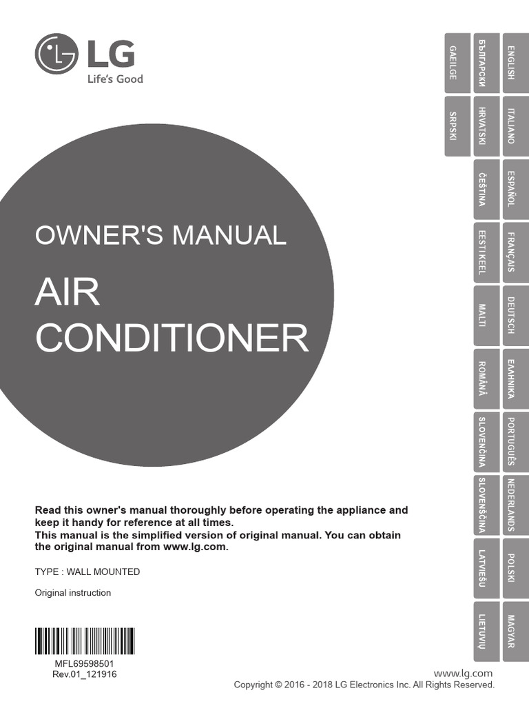 LG Air Conditioner Owner's Manual | PDF | Air Conditioning | Remote Control