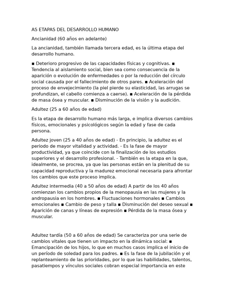 Etapas del Desarrollo Humano | PDF | Adolescencia | Adultos