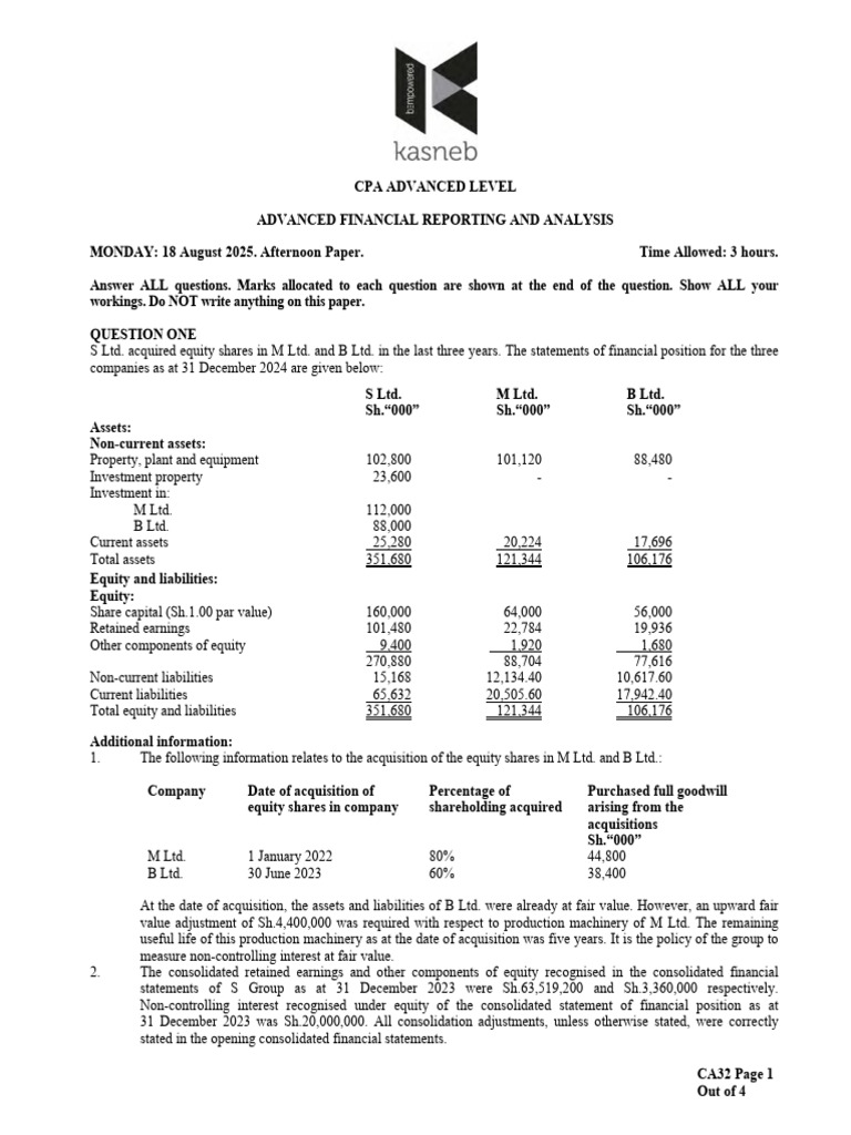 CPA Advanced Financial Reporting Exam | PDF | Equity (Finance ...