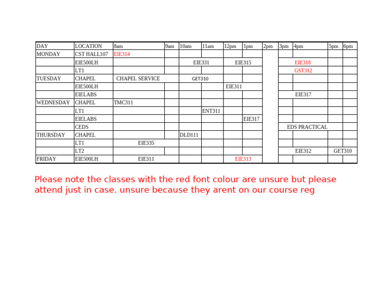 Ice Timetable Draft Alpha Semester 300level | PDF