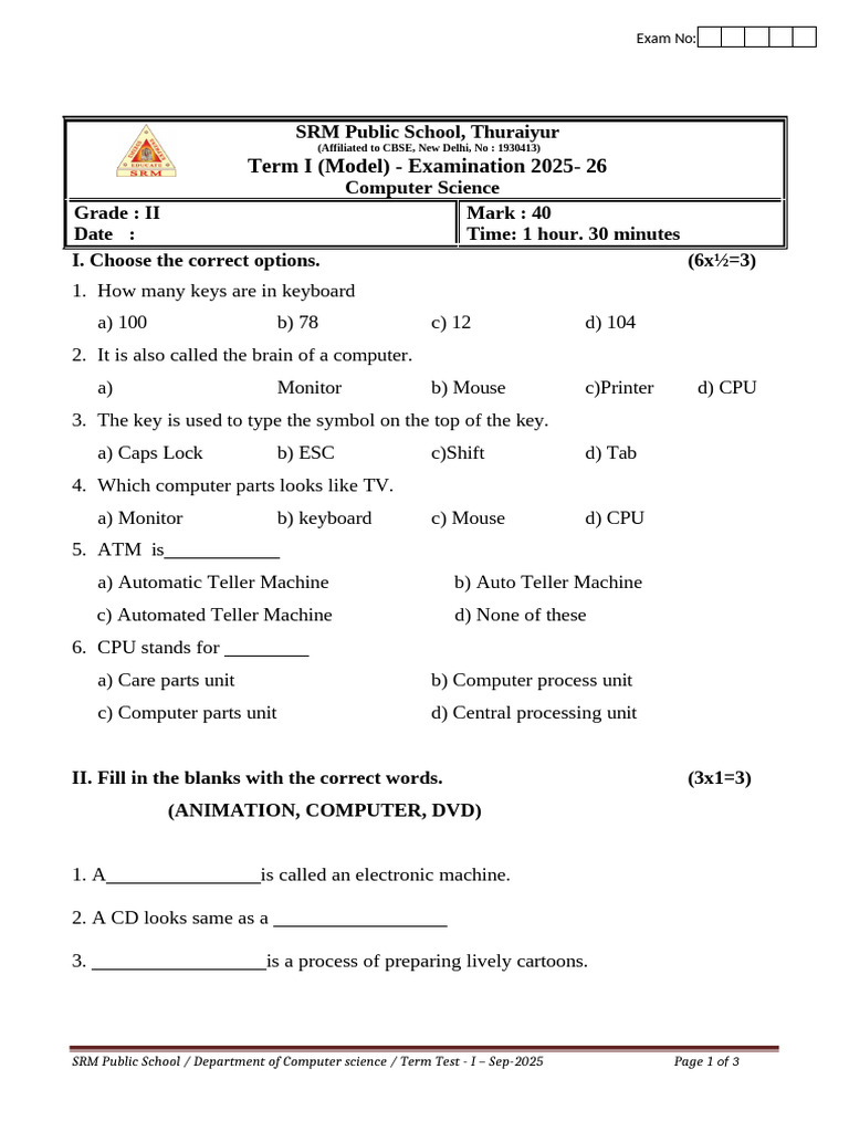 Term - 1Grade-II Cs Model | PDF | Computer Keyboard | Human–Computer ...
