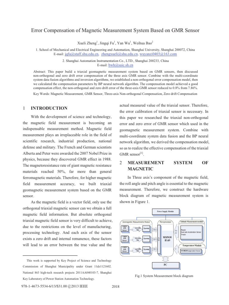 Error Compensation of Magnetic Measurement System Based On GMR Sensor ...