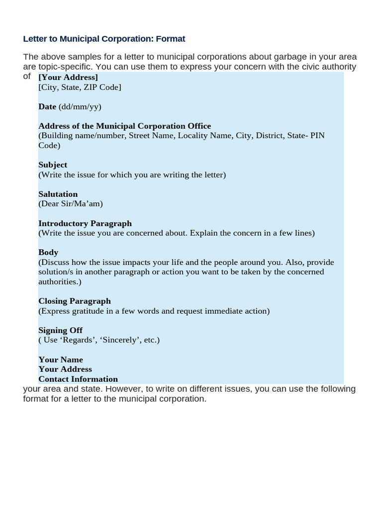 Letter Writing Guide for Municipal Issues | PDF
