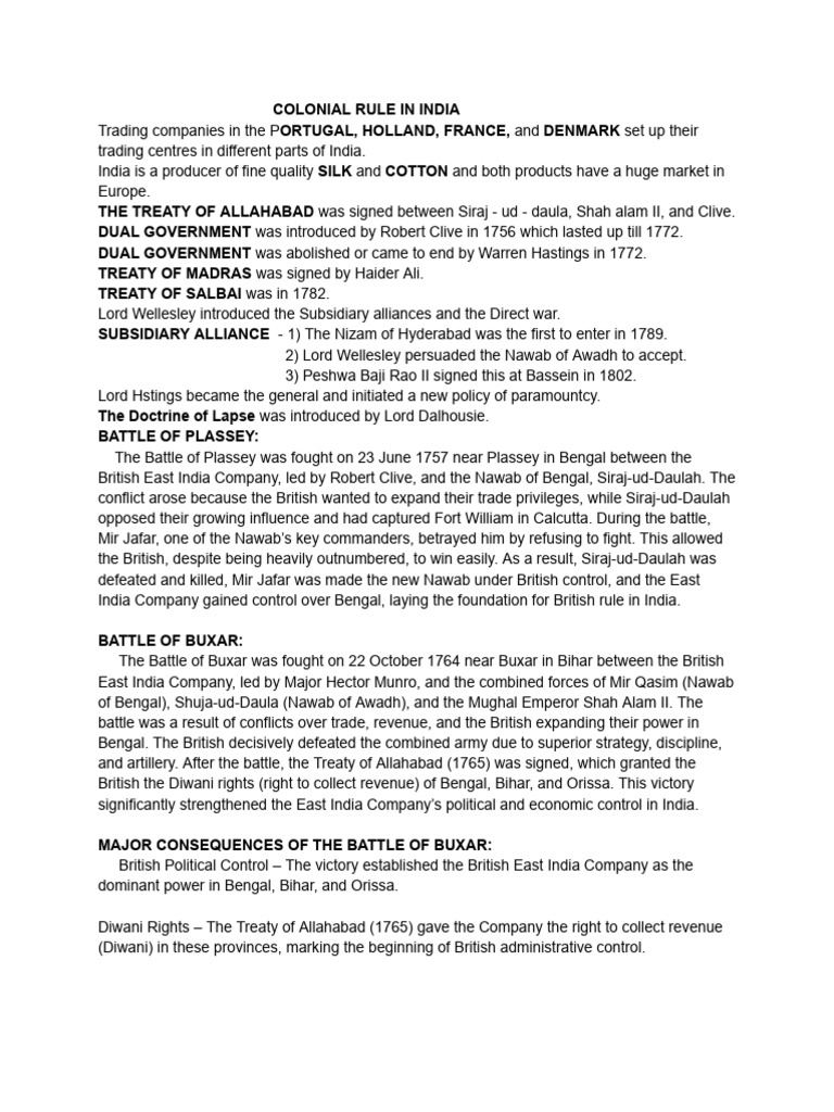Colonial Rule and Wars in India | PDF | Foreign Relations Of Great ...