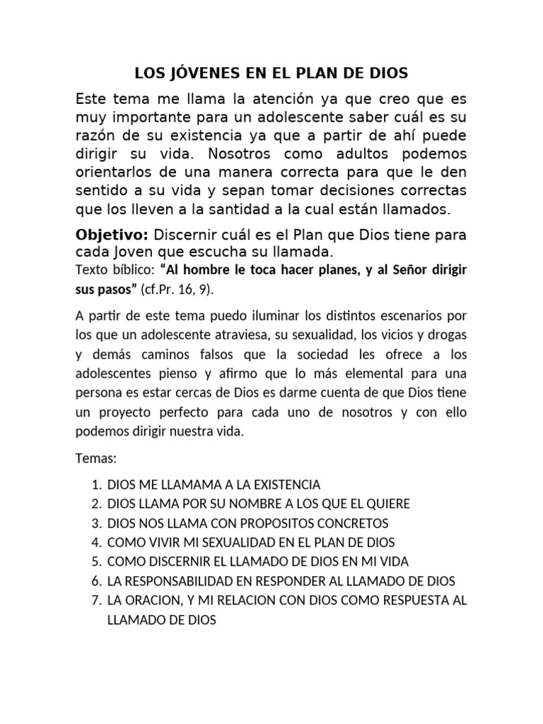 El Plan de Dios para los Jóvenes | PDF