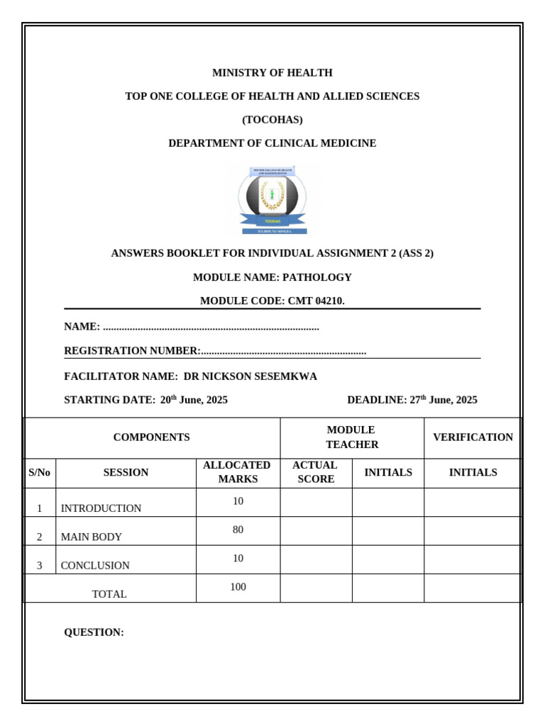 Pathology Assignment Answers Guide | PDF | Medicine | Health Care