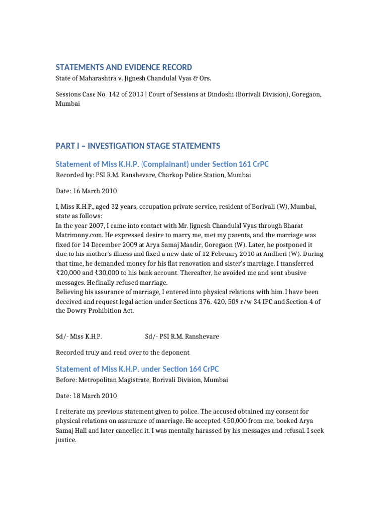 Statements and Evidence Record JigneshVyasCase | PDF | Judiciaries ...