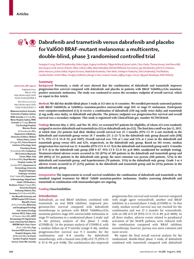 Dabrafenib and Trametinib for Melanoma | PDF | Medicine | Clinical Medicine