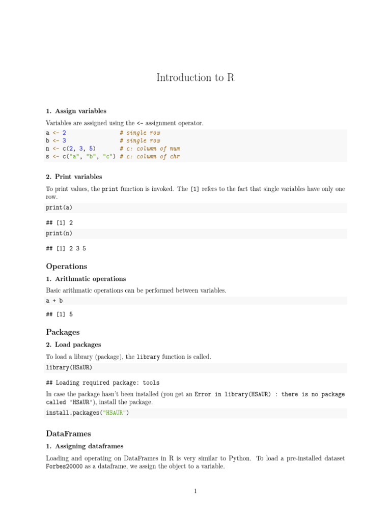 R Programming Basics: Variables & DataFrames | PDF