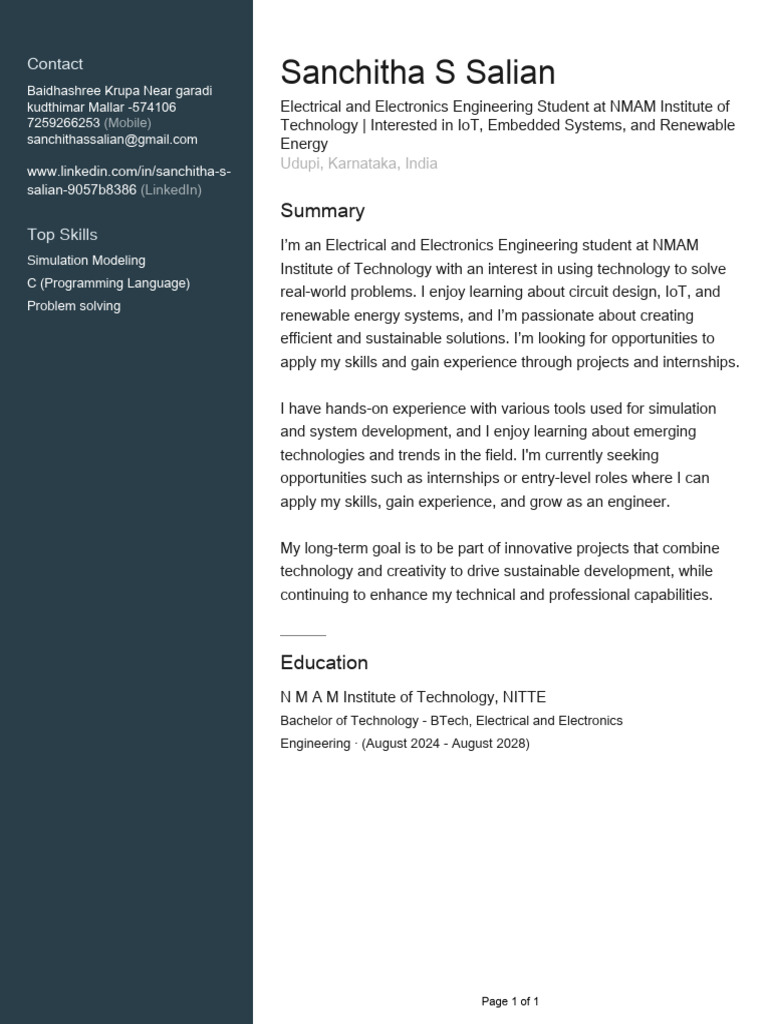 Electrical Engineering Student Profile | PDF