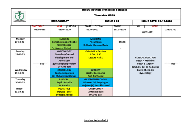 2025-26 MBBS Timetable for 5th Year | PDF | Health Care | Gastroenterology