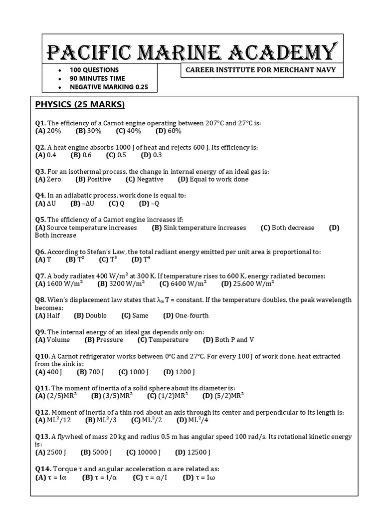 Merchant Navy Physics Exam Questions | PDF | Rotation Around A Fixed ...