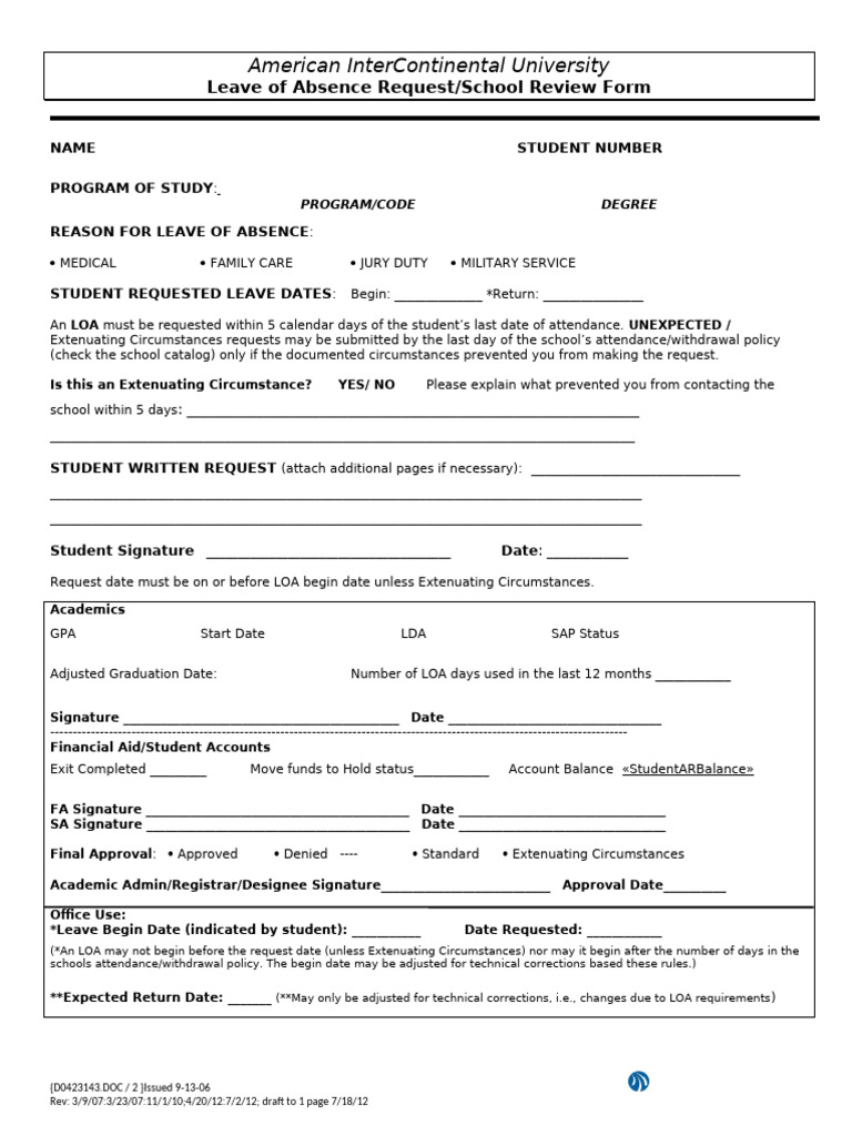 AIU Leave of Absence Request Form | PDF | Justice | Crime & Violence