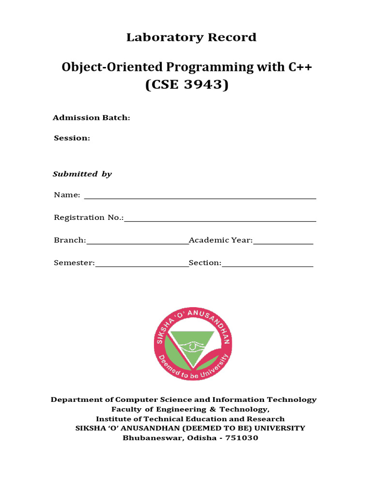 CSIT LabRecordFormat - OOP With C++ | PDF