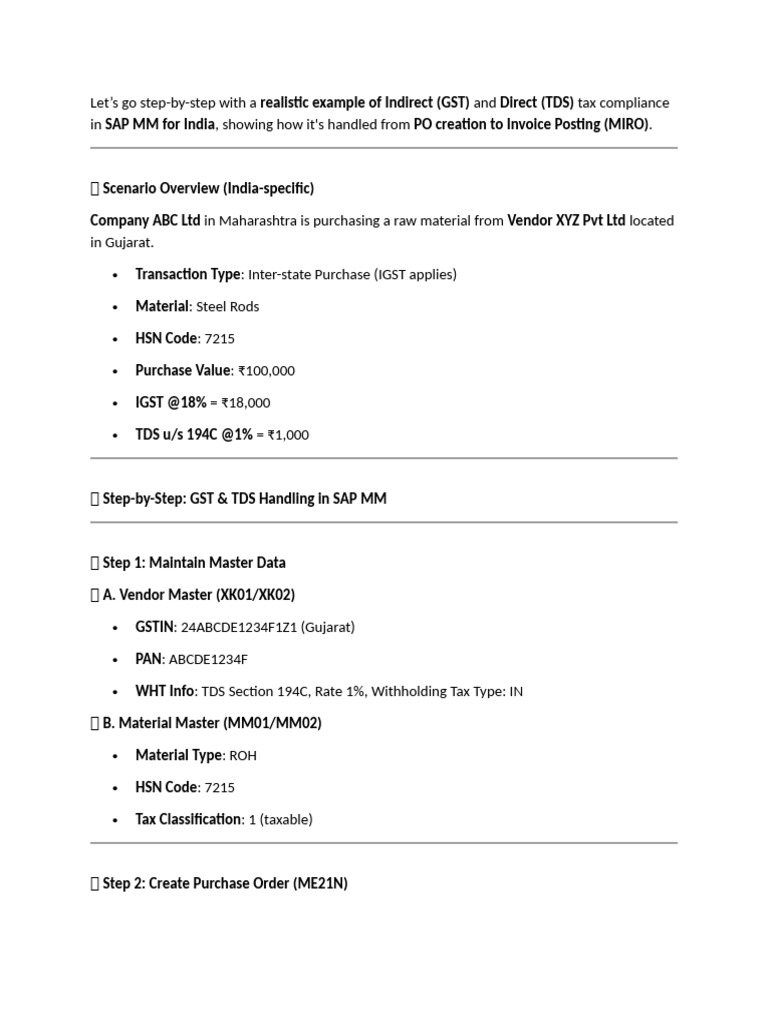 Indirect (GST) and Direct (TDS) Tax Compliance | PDF | Accounts Payable ...