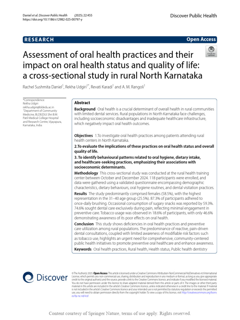 Assessment of Oral Health Practices and Their Impa | PDF | Oral Hygiene ...