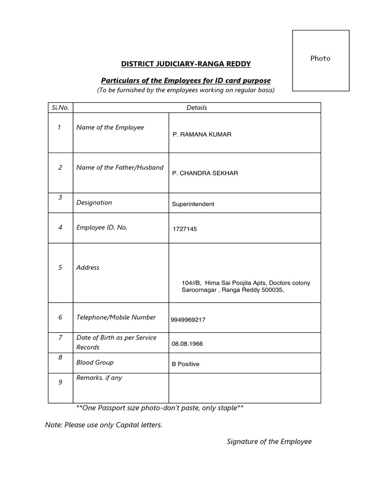 Ranga Reddy Employee ID Card Details | PDF