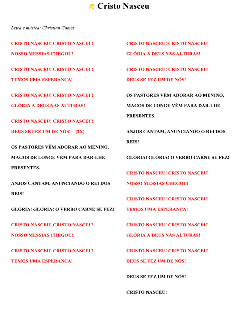 ?cristo Nasceu Letra | PDF