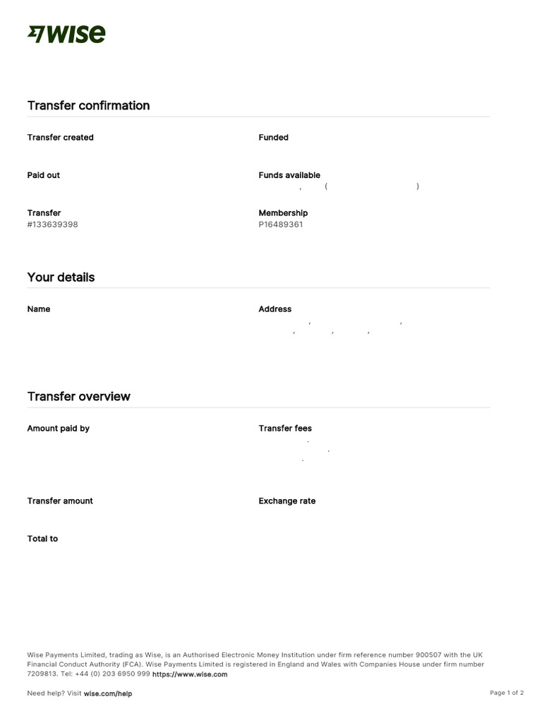 Wise Transfer Confirmation for MATECHPOWER | PDF | Wire Transfer ...