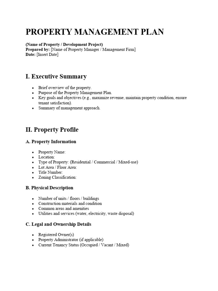 Property Management Plan Template | PDF | Leasehold Estate | Lease