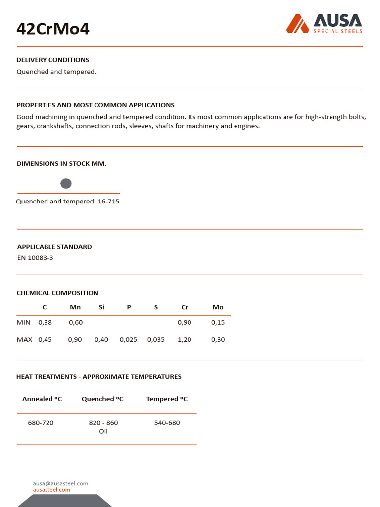 Alloyed Steel 42crmo4 Quenched Tempered Ausa | PDF