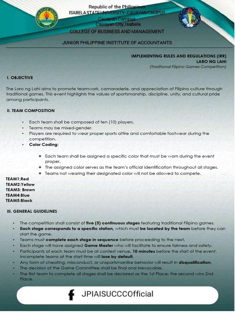 Traditional Filipino Games Competition Rules | PDF