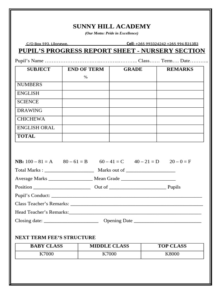 School Report For Nursery | PDF