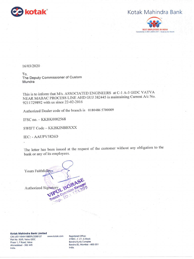 Bank Ad Code Letter | PDF