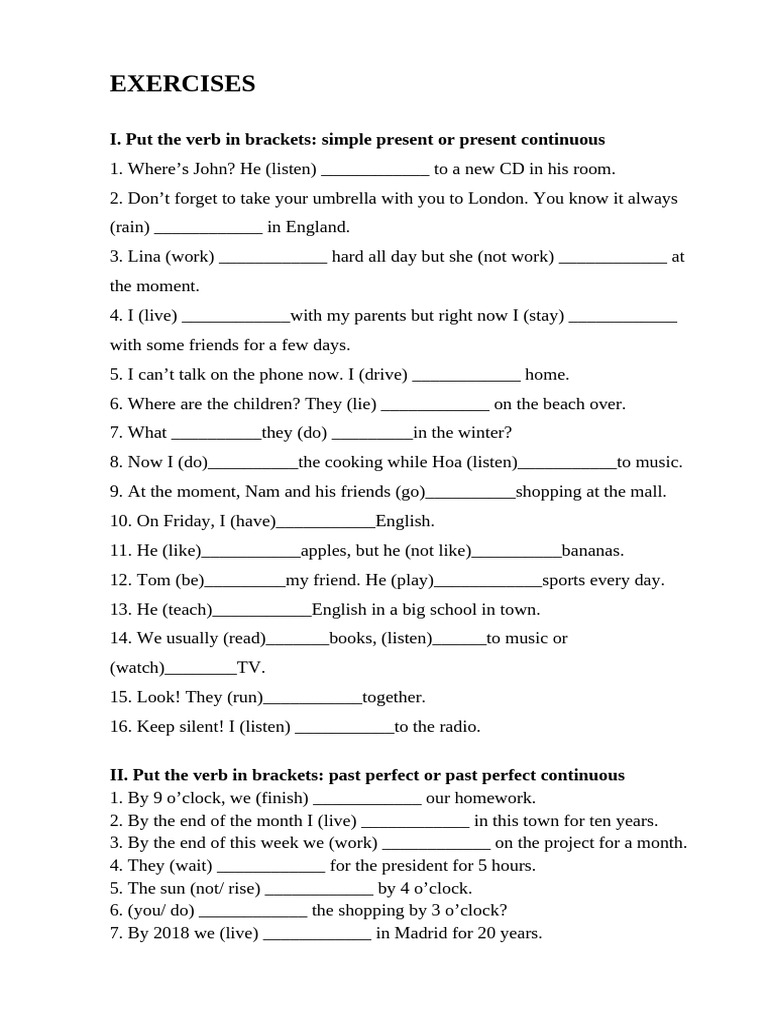 Verb Tense Exercises for English Learners | PDF | Chess Openings ...