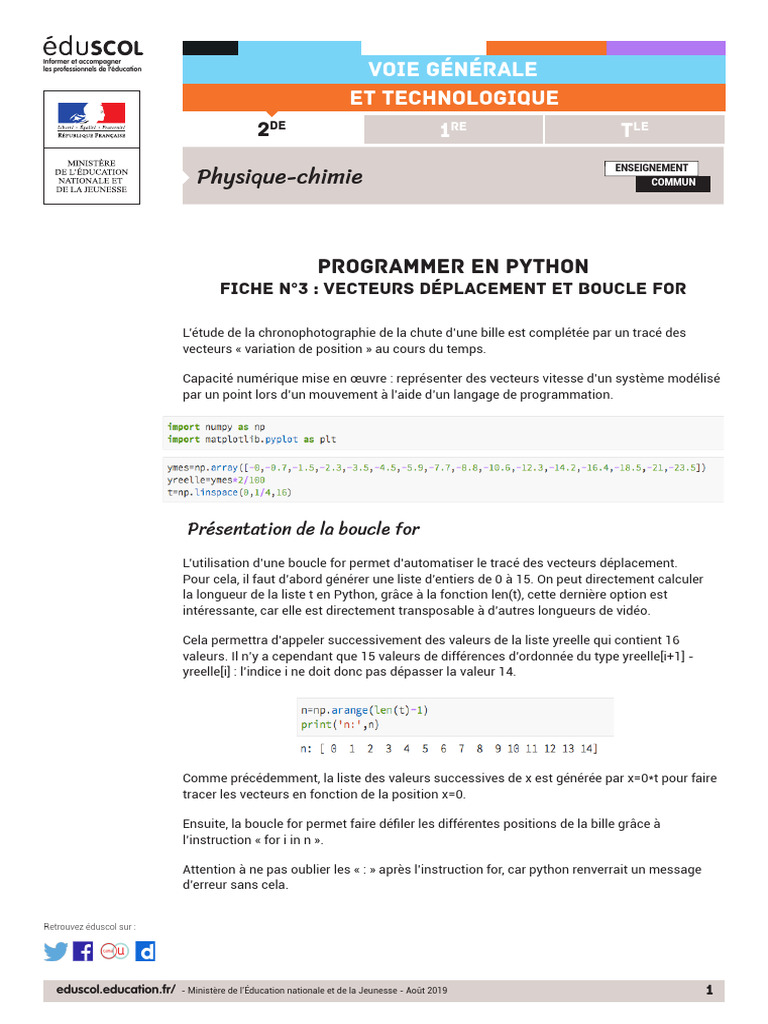 Programmation Python : Vecteurs et Boucle For | PDF | Structure de ...