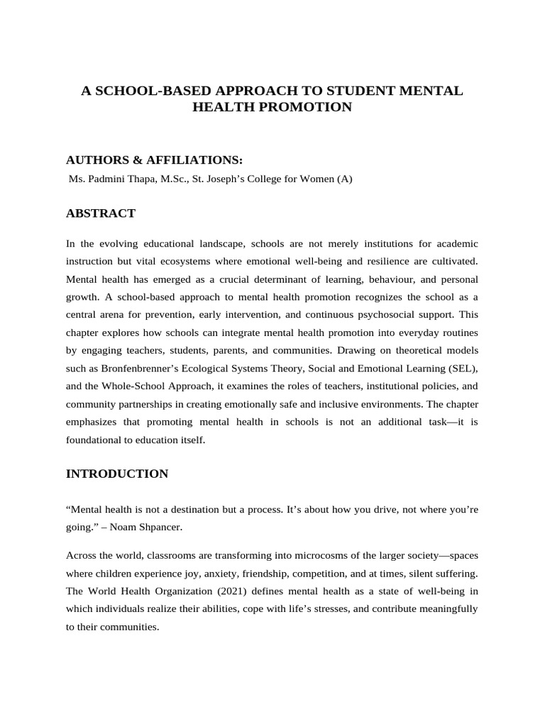 School-Based Mental Health Strategies | PDF | Mental Health ...