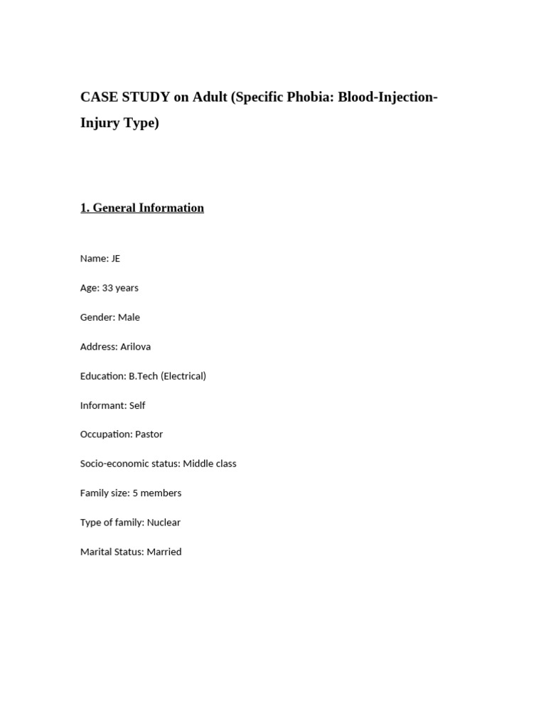 Case Study: Blood-Injection Phobia in Adult | PDF | Phobia | Anxiety