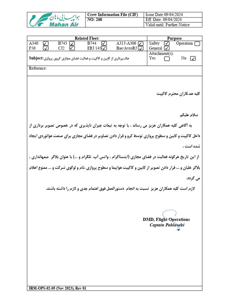 Crew Information File (CIF) NO: 260: Issue Date:09/04/2024 Eff. Date ...