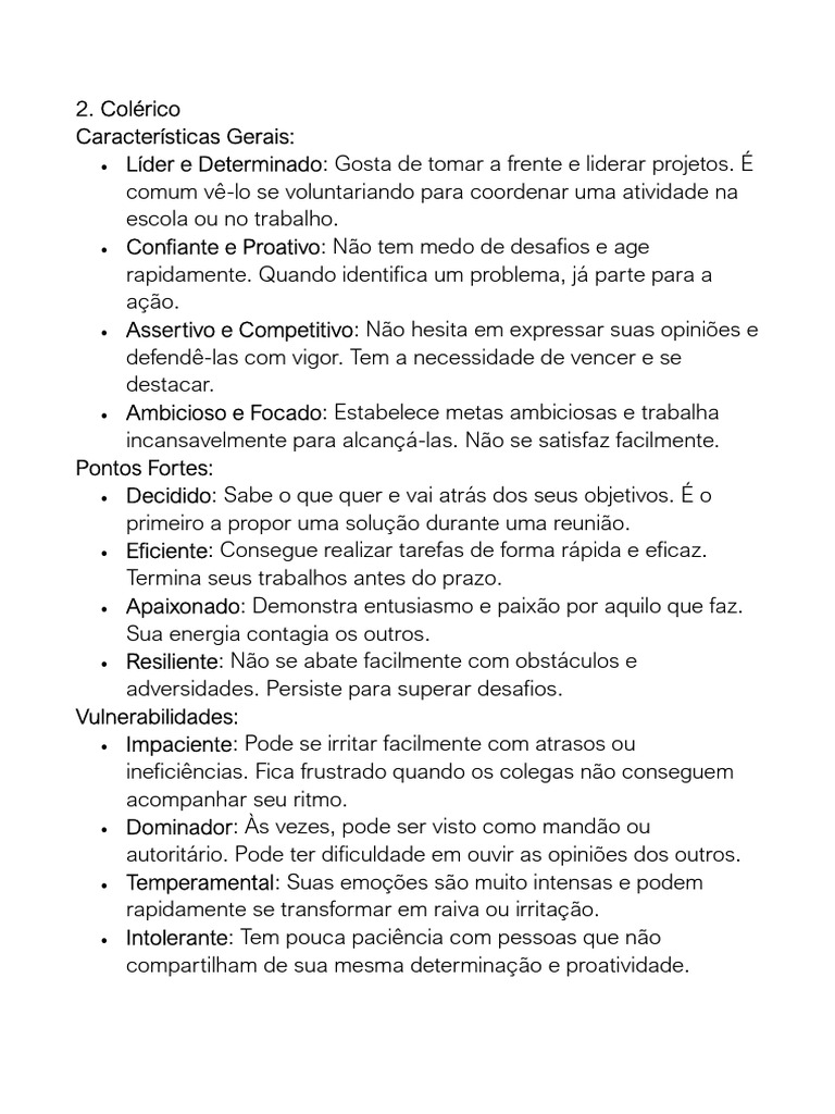 Perfil do Líder Colérico | PDF