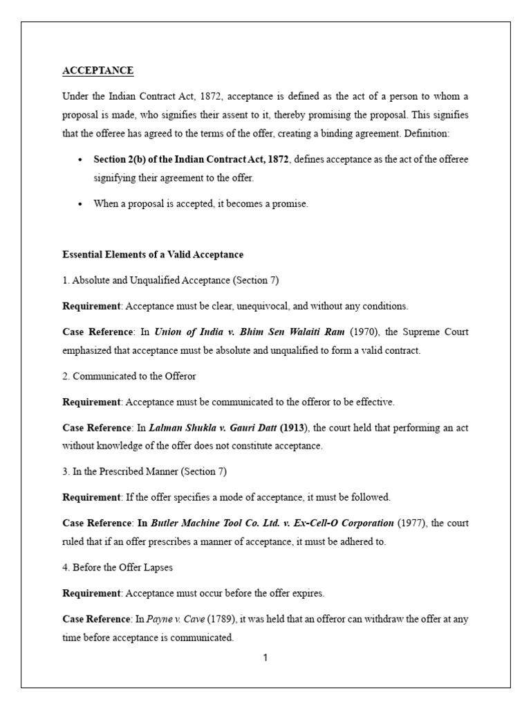 Key Elements of Contract Acceptance | PDF | Offer And Acceptance ...