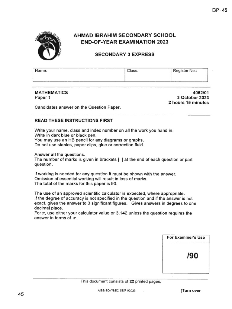 2023 Secondary 3 Express Math Exam | PDF | Area | Mathematics