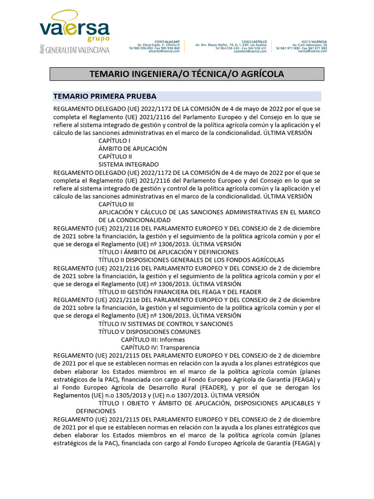 1.1 VAERSA Bolsa ITA Temario | PDF | Política Agrícola Común ...